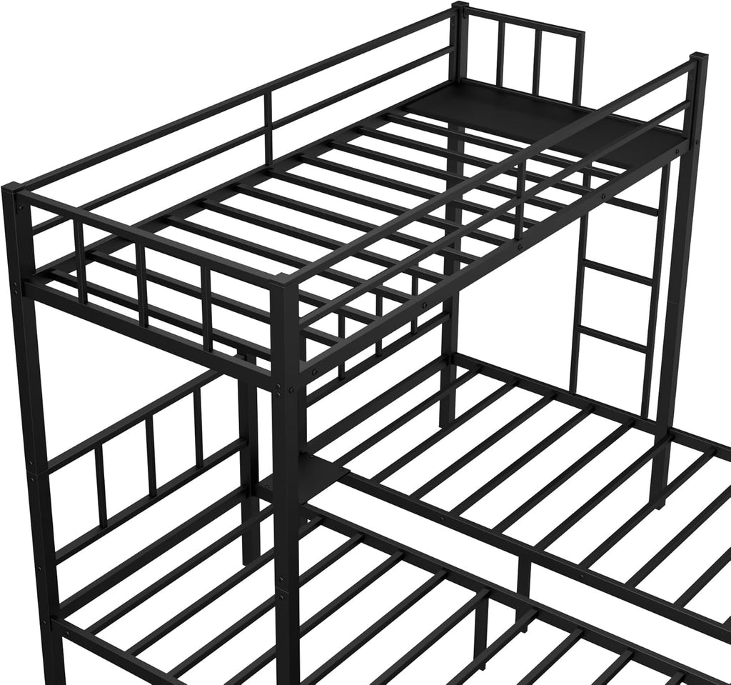 Twin Over Twin Over Twin Triple Bunk Bed for Kids,3 Bed Bunk Beds for 3,Metal Triple Bunk Beds with Built-in Desk,Separates Into 3 Twin Beds,Noise Reduced Structure,Black - Grand Goldman