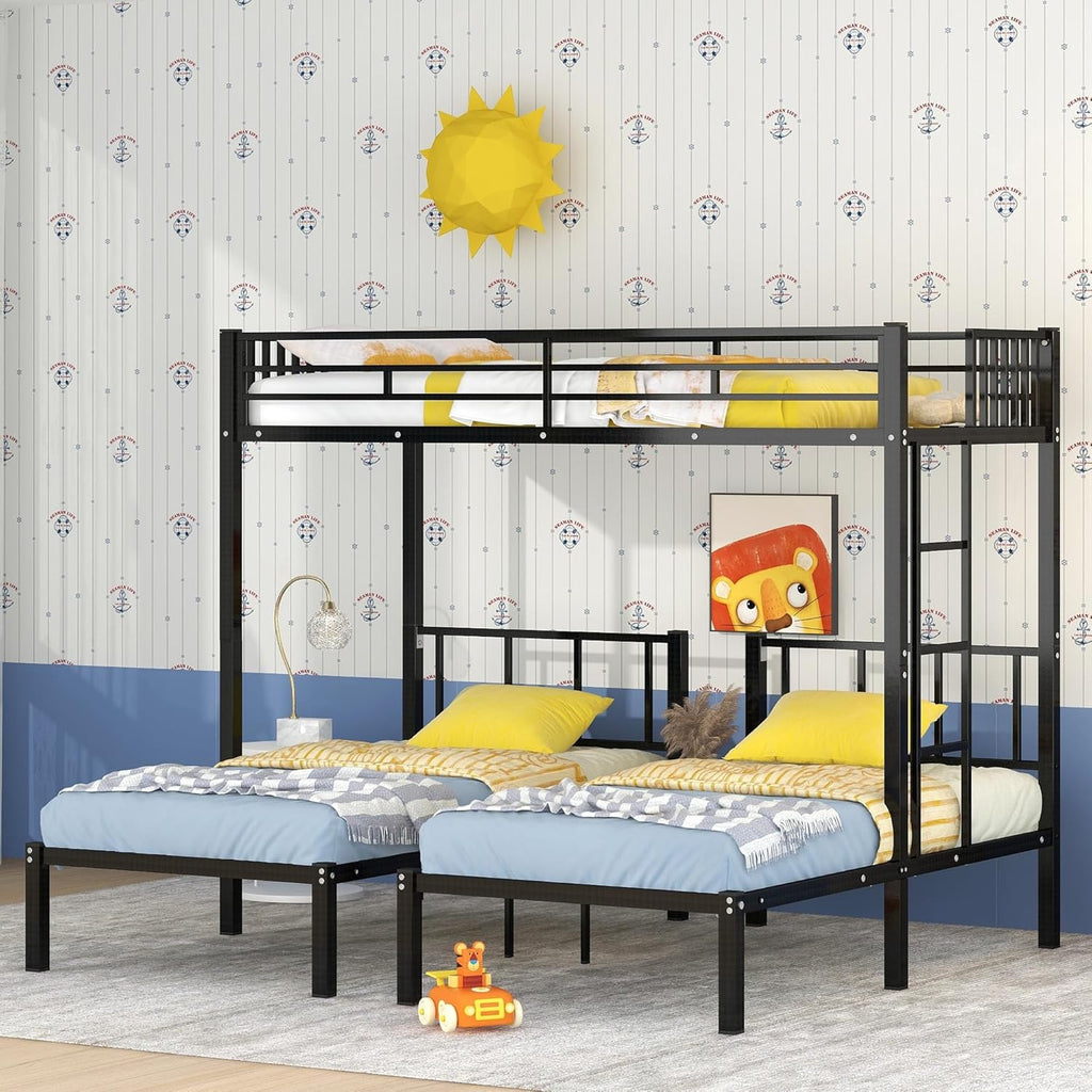 Twin Over Twin Over Twin Triple Bunk Bed for Kids,3 Bed Bunk Beds for 3,Metal Triple Bunk Beds with Built-in Desk,Separates Into 3 Twin Beds,Noise Reduced Structure,Black - Grand Goldman