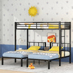 Twin Over Twin Over Twin Triple Bunk Bed for Kids,3 Bed Bunk Beds for 3,Metal Triple Bunk Beds with Built-in Desk,Separates Into 3 Twin Beds,Noise Reduced Structure,Black - Grand Goldman