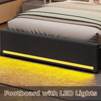 Twin Size Bed Frame with Hidden Storage Headboard and 4 Drawers, Upholstered Platform Bed Twin with LED Lights & Charging Station, No Box Spring Needed, Noise-Free, Dark Grey - Grand Goldman