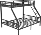 Twin XL Over Queen Bunk Bed, Heavy Duty Bunk Bed with PVC Rubber Cover Ladder and Full-Length Guardrails, Metal Queen Bed Frame with Slats Support for Adults, Teens, Kids, Black - Grand Goldman