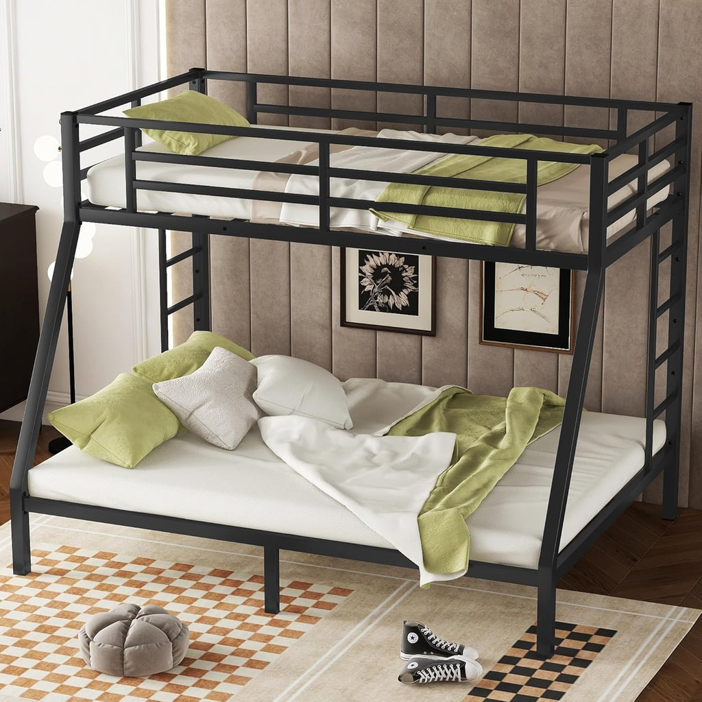 Twin XL Over Queen Bunk Bed for Adults, Twin XL Over Queen Bunk Beds with 2 Ladder and Full Length Guardrail, Heavy Buty Bunk Bed/Twin XL Over Queen Bunk Bed for Adults, Teens, Kids - Grand Goldman