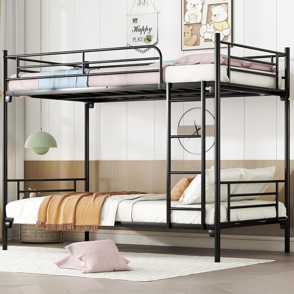 Twin XL Over Queen Bunk Bed for Adults, Twin XL Over Queen Bunk Beds with 2 Ladder and Full Length Guardrail, Heavy Buty Bunk Bed/Twin XL Over Queen Bunk Bed for Adults, Teens, Kids - Grand Goldman