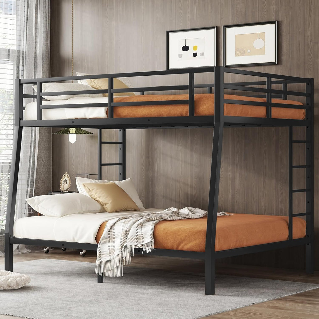 Twin XL Over Queen Bunk Bed for Adults, Twin XL Over Queen Bunk Beds with 2 Ladder and Full Length Guardrail, Heavy Buty Bunk Bed/Twin XL Over Queen Bunk Bed for Adults, Teens, Kids - Grand Goldman