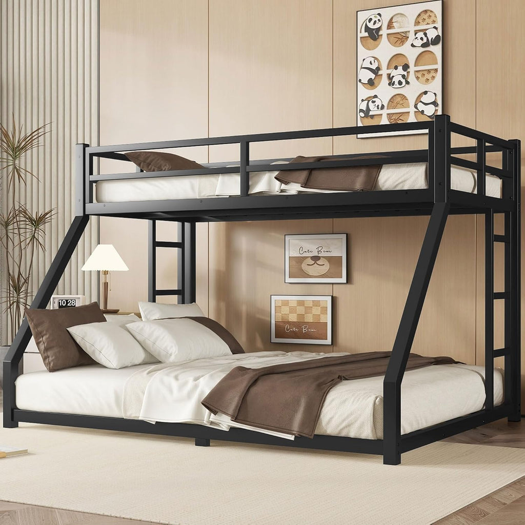 Twin XL Over Queen Bunk Bed for Adults, Twin XL Over Queen Bunk Beds with 2 Ladder and Full Length Guardrail, Heavy Buty Bunk Bed/Twin XL Over Queen Bunk Bed for Adults, Teens, Kids - Grand Goldman