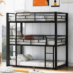 Twin XL Over Twin & Twin Bunk Beds for 3, Metal Triple Bunk Bed, Full-Length Guardrail, Noise Free, No Box Spring Needed, Black - Grand Goldman