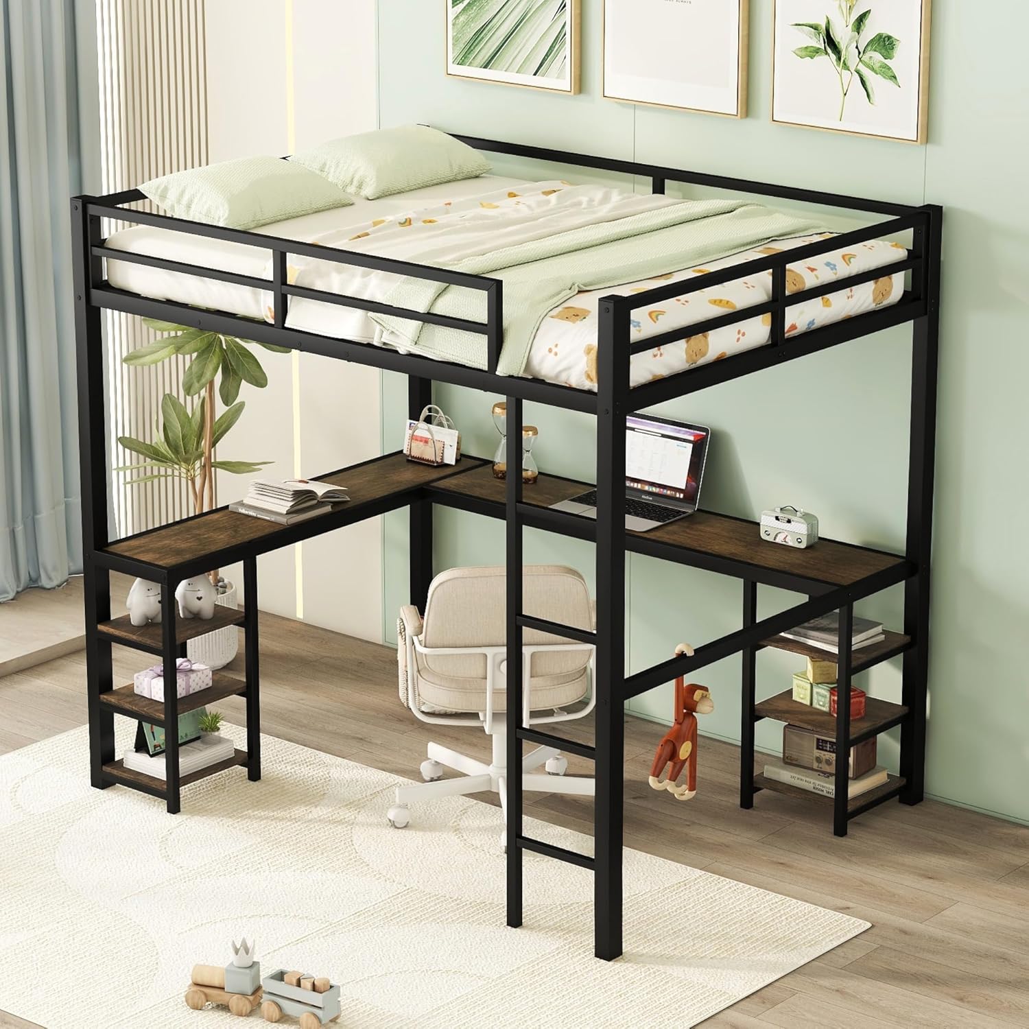 Twin XL Over Twin & Twin Bunk Beds for 3, Metal Triple Bunk Bed, Full-Length Guardrail, Noise Free, No Box Spring Needed, Black - Grand Goldman