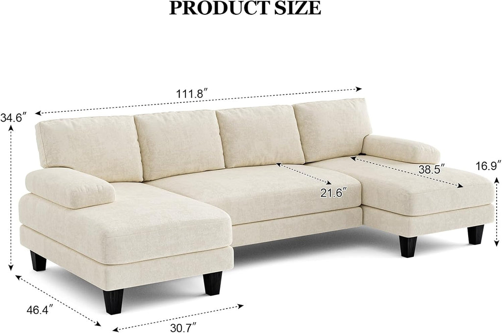 Txtin's U Shaped Sectional Couches for Living Room, 111 Inch Modular Sofa with Double Chaise, Large Lounge Couch for Apartment, Warm White - Grand Goldman