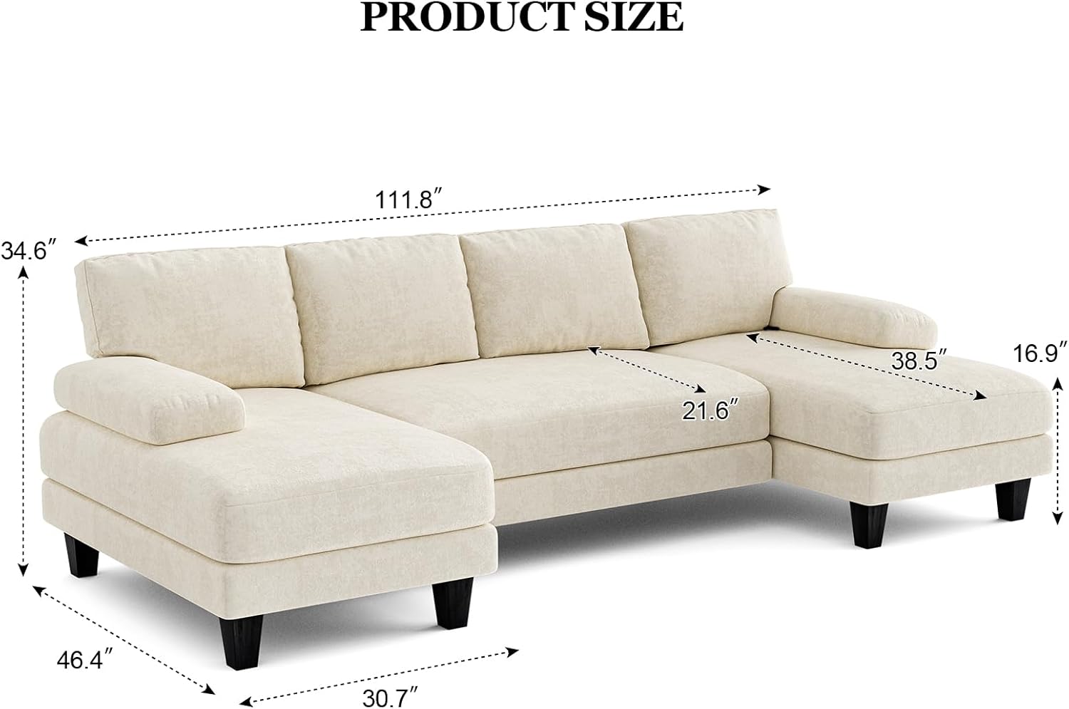 Txtin's U Shaped Sectional Couches for Living Room, 111 Inch Modular Sofa with Double Chaise, Large Lounge Couch for Apartment, Warm White - Grand Goldman