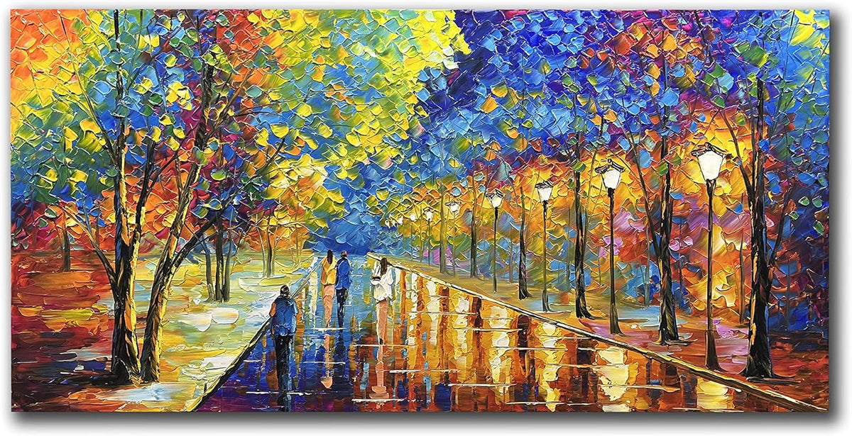 Tyed Art- Contemporary Art Landscape Oil Painting On Canvas Abstract Textured Tree Painting hand-painted acrylic frame wall art modern canvas painting 24x48inch - Grand Goldman