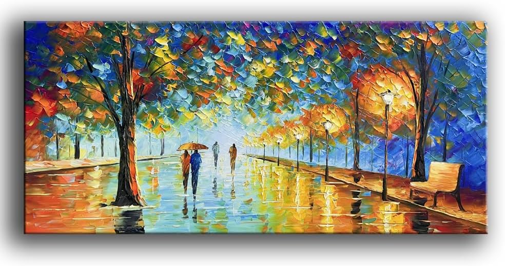 Tyed Art- Contemporary Art Landscape Oil Painting On Canvas Abstract Textured Tree Painting hand-painted acrylic frame wall art modern canvas painting 24x48inch - Grand Goldman