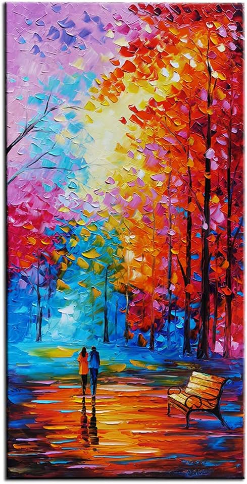 Tyed Art- Contemporary Art Landscape Oil Painting On Canvas Abstract Textured Tree Painting hand-painted acrylic frame wall art modern canvas painting 24x48inch - Grand Goldman