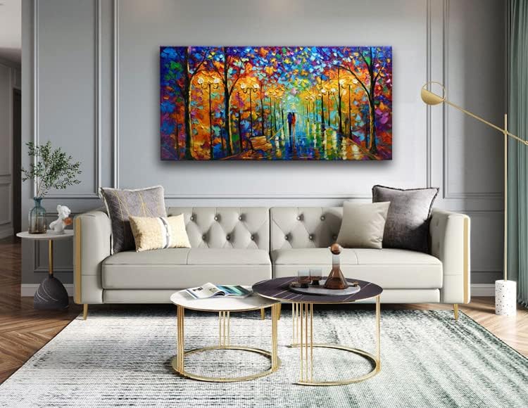 Tyed Art- Contemporary Art Landscape Oil Painting On Canvas Abstract Textured Tree Painting hand-painted acrylic frame wall art modern canvas painting 24x48inch - Grand Goldman