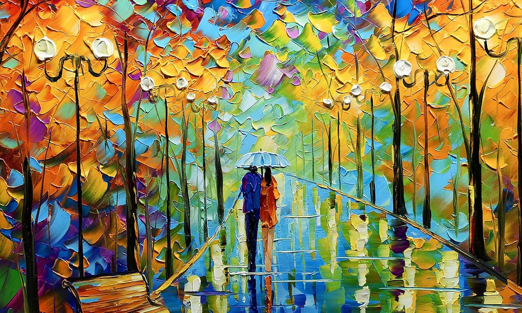 Tyed Art- Contemporary Art Landscape Oil Painting On Canvas Abstract Textured Tree Painting hand-painted acrylic frame wall art modern canvas painting 24x48inch - Grand Goldman