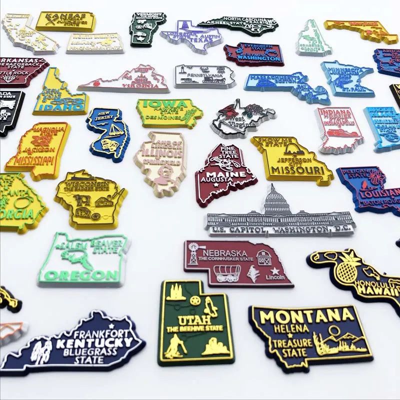 U.S. states refrigerator magnet OHIO Georgia Alaska Illinois Michigan Hawaii California Oregon tourist souvenir PVC fridge decor - Grand Goldman
