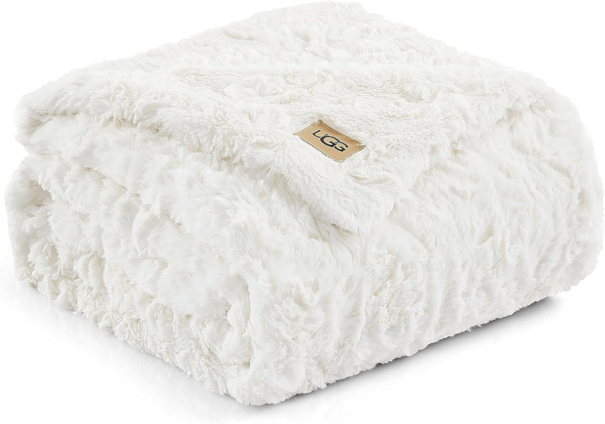 UGG 10483 Adalee Soft Faux Fur Reversible Accent Throw Blanket Luxury Cozy Fluffy Fuzzy Hotel Style Boho Home Decor Soft Luxurious Comfy Blankets for Couch, 70 x 50-Inch, Natural - Grand Goldman