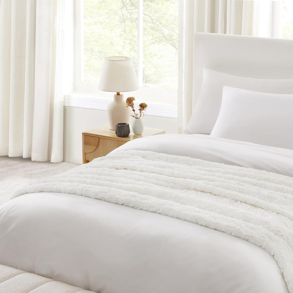 UGG 10483 Adalee Soft Faux Fur Reversible Accent Throw Blanket Luxury Cozy Fluffy Fuzzy Hotel Style Boho Home Decor Soft Luxurious Comfy Blankets for Couch, 70 x 50-Inch, Natural - Grand Goldman