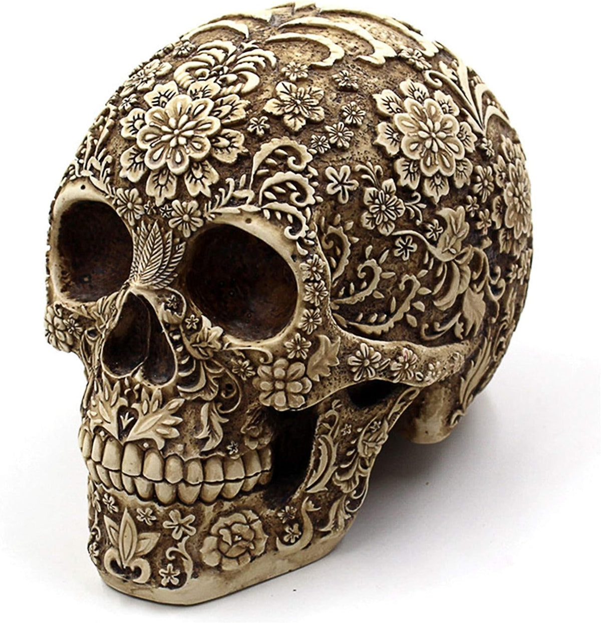 UJOY Creative Skull Flowers Sculpture 8.1'' Human Head Skeleton Statue Collectible Halloween Decoration Home Decor - Grand Goldman