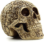 UJOY Creative Skull Flowers Sculpture 8.1'' Human Head Skeleton Statue Collectible Halloween Decoration Home Decor - Grand Goldman