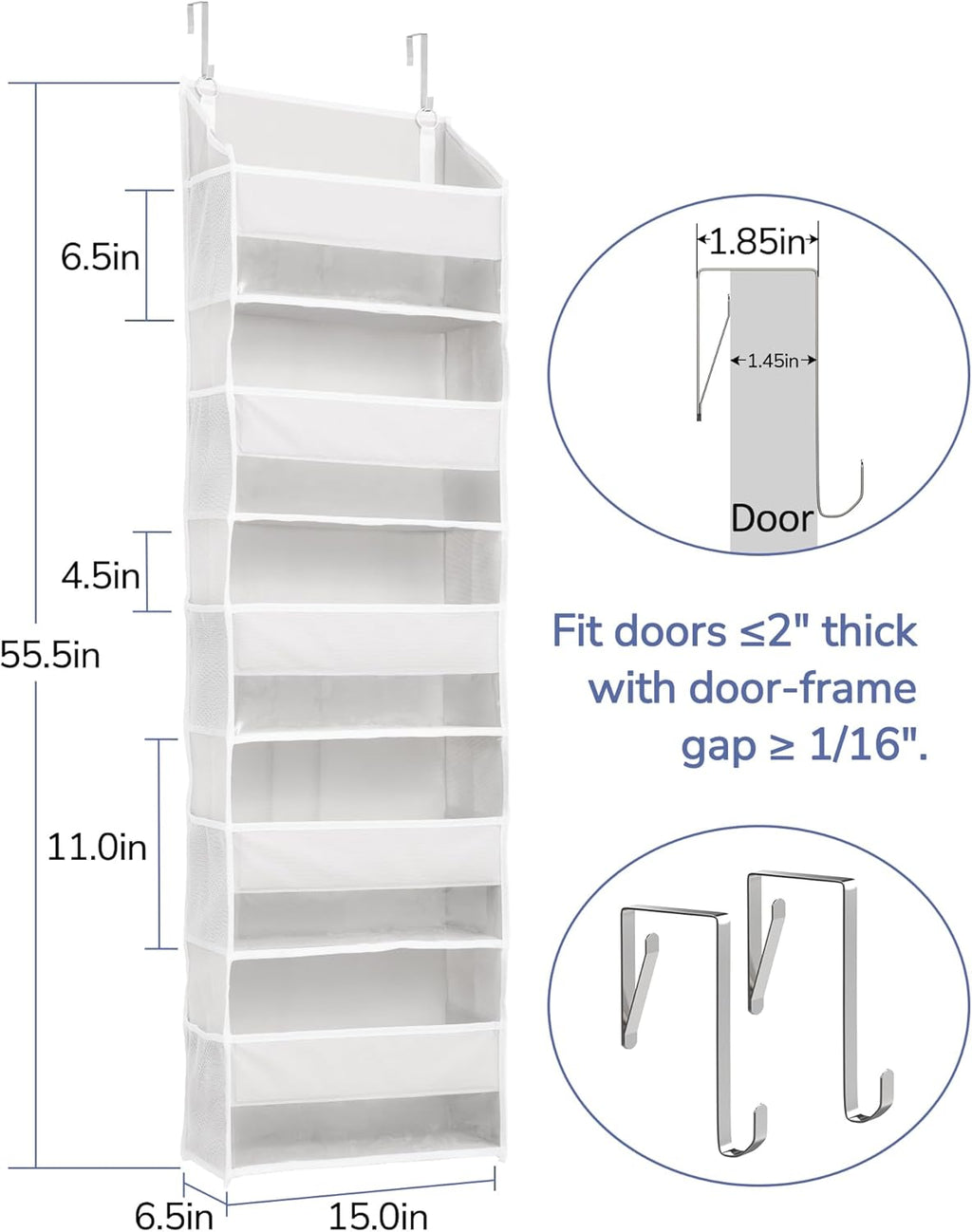 ULG 1-Pack Over Door Organizer with 5 Large Pockets 10 Mesh Side Pockets, 44 lbs Weight Capacity Hanging Storage Organizer with Clear Window for Bedroom Bathroom Kitchen, RV, Camper, Beige - Grand Goldman