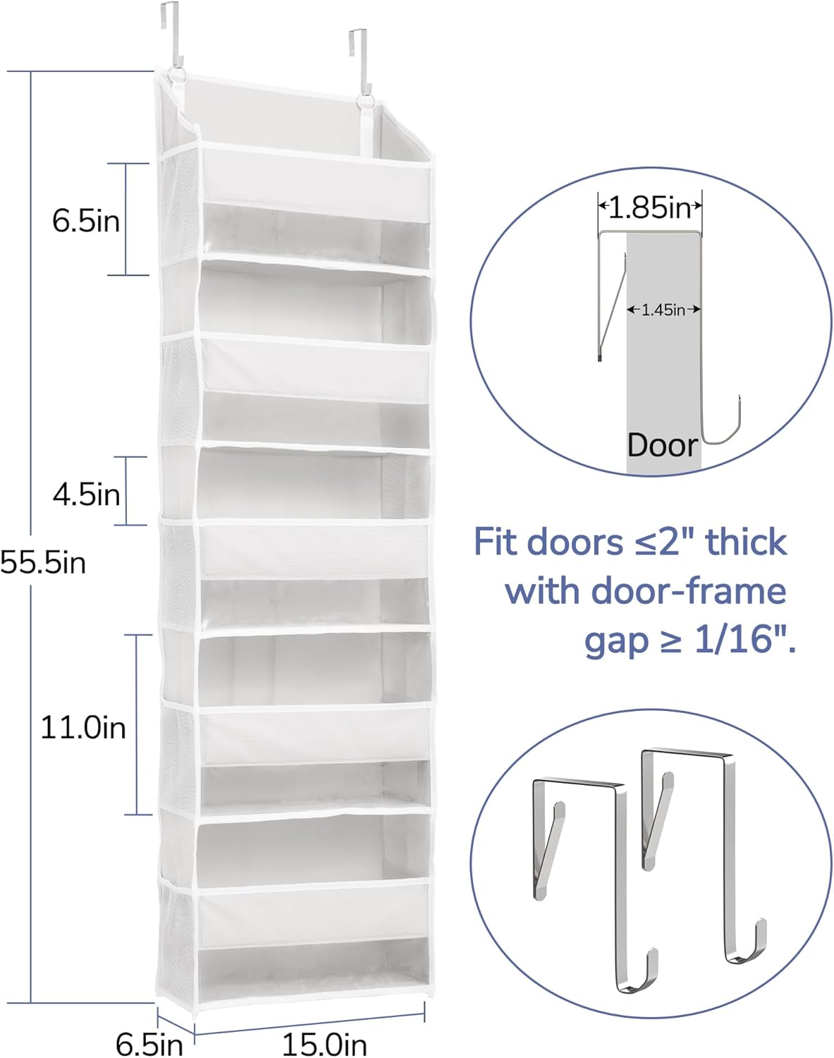 ULG 1-Pack Over Door Organizer with 5 Large Pockets 10 Mesh Side Pockets, 44 lbs Weight Capacity Hanging Storage Organizer with Clear Window for Bedroom Bathroom Kitchen, RV, Camper, Beige - Grand Goldman
