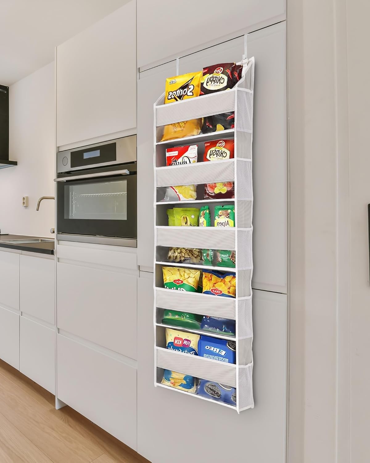 ULG 1-Pack Over Door Organizer with 5 Large Pockets 10 Mesh Side Pockets, 44 lbs Weight Capacity Hanging Storage Organizer with Clear Window for Bedroom Bathroom Kitchen, RV, Camper, Beige - Grand Goldman