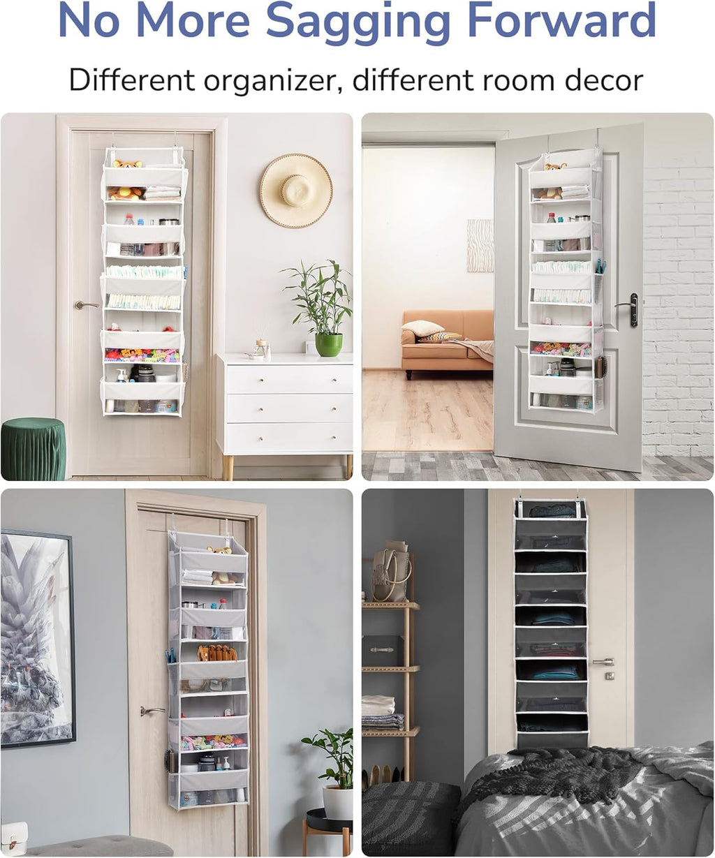 ULG 1-Pack Over Door Organizer with 5 Large Pockets 10 Mesh Side Pockets, 44 lbs Weight Capacity Hanging Storage Organizer with Clear Window for Bedroom Bathroom Kitchen, RV, Camper, Beige - Grand Goldman