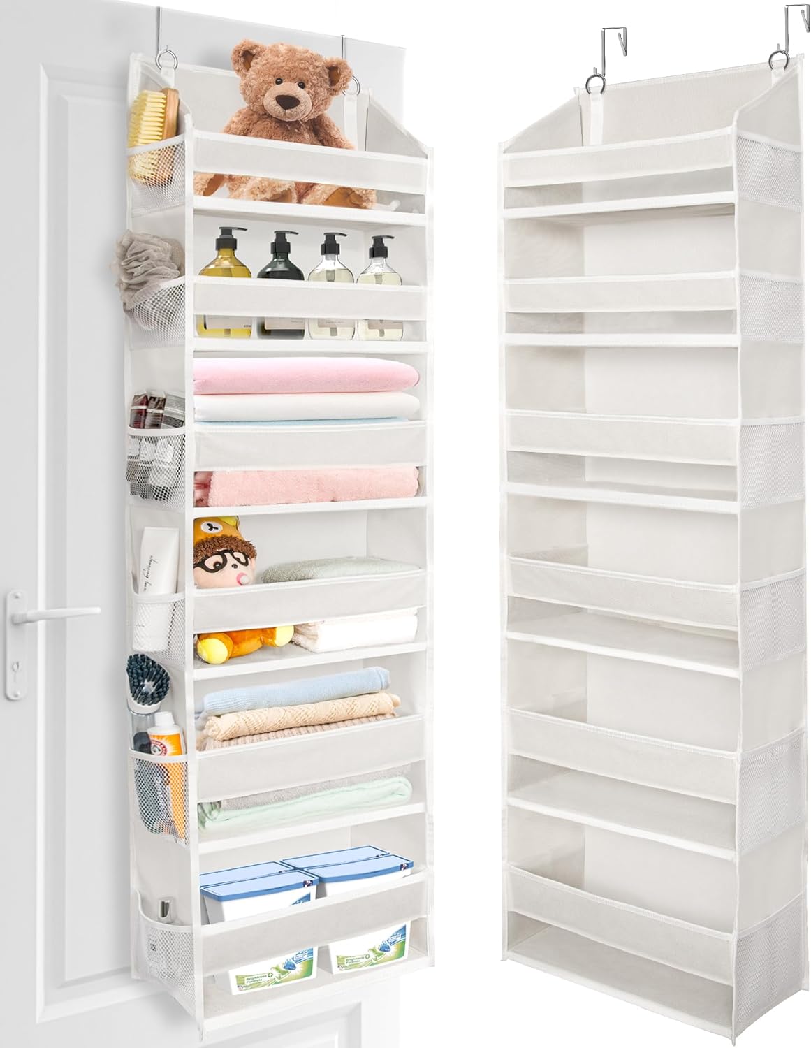 ULG Over The Door Organizer with 6 Large Pockets 12 Side Pockets, 50lbs Weight Capacity Door Hanging Organizer for Bedroom, Bathroom, Pantry, Nursery Storage, Beige - Grand Goldman