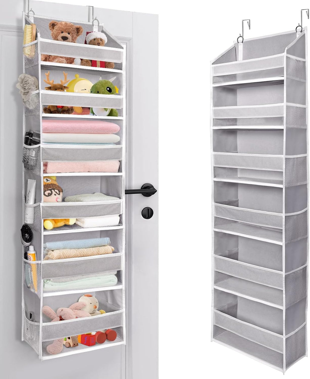 ULG Over The Door Organizer with 6 Large Pockets 12 Side Pockets, 50lbs Weight Capacity Door Hanging Organizer for Bedroom, Bathroom, Pantry, Nursery Storage, Beige - Grand Goldman
