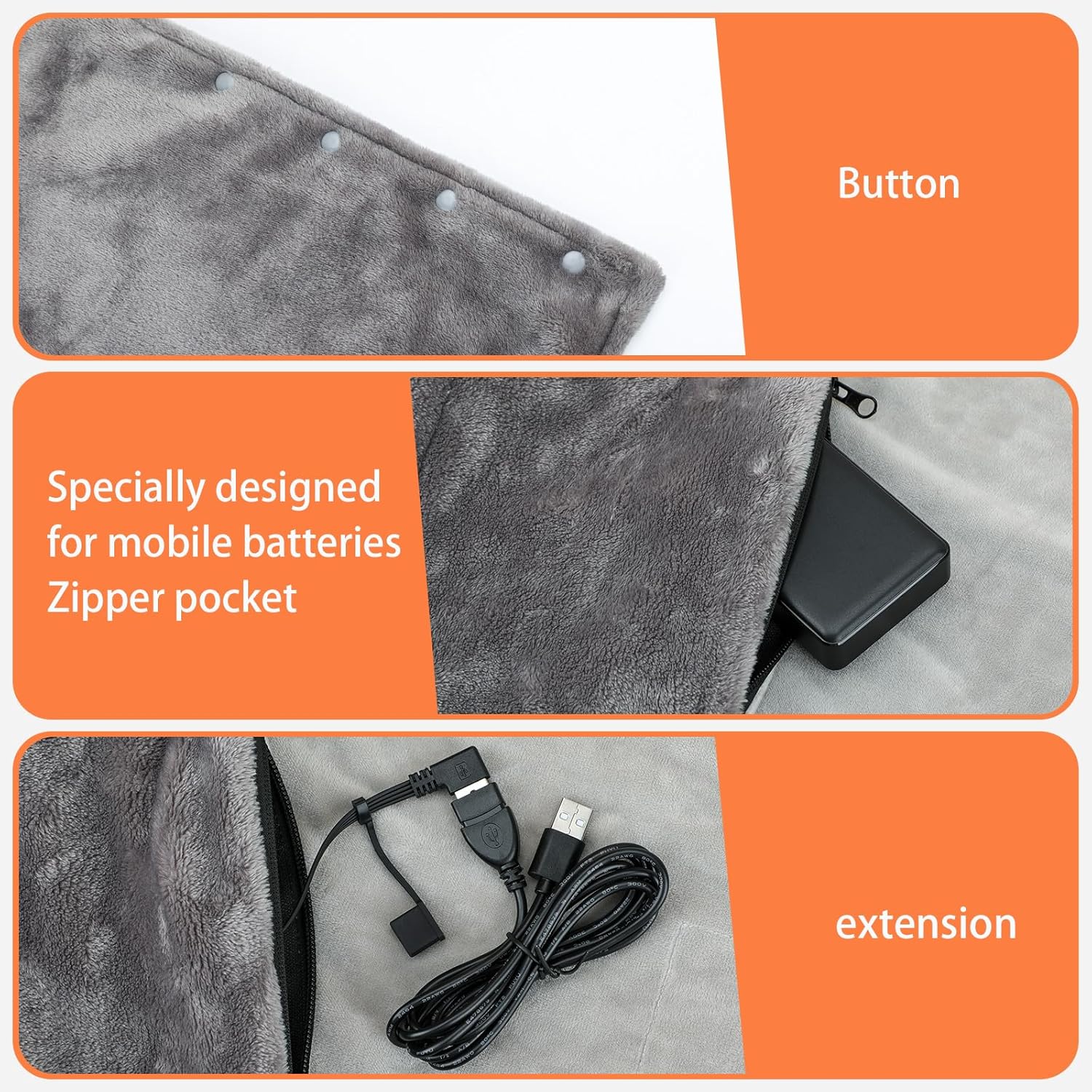 USB Heated Blanket,Portable Heated Blanket,Cordless Electric Blanket with 20000mAH Battery,18W High-Power,Machine Washable Super Cozy Soft,3 Heating Levels and Timing Function - Grand Goldman