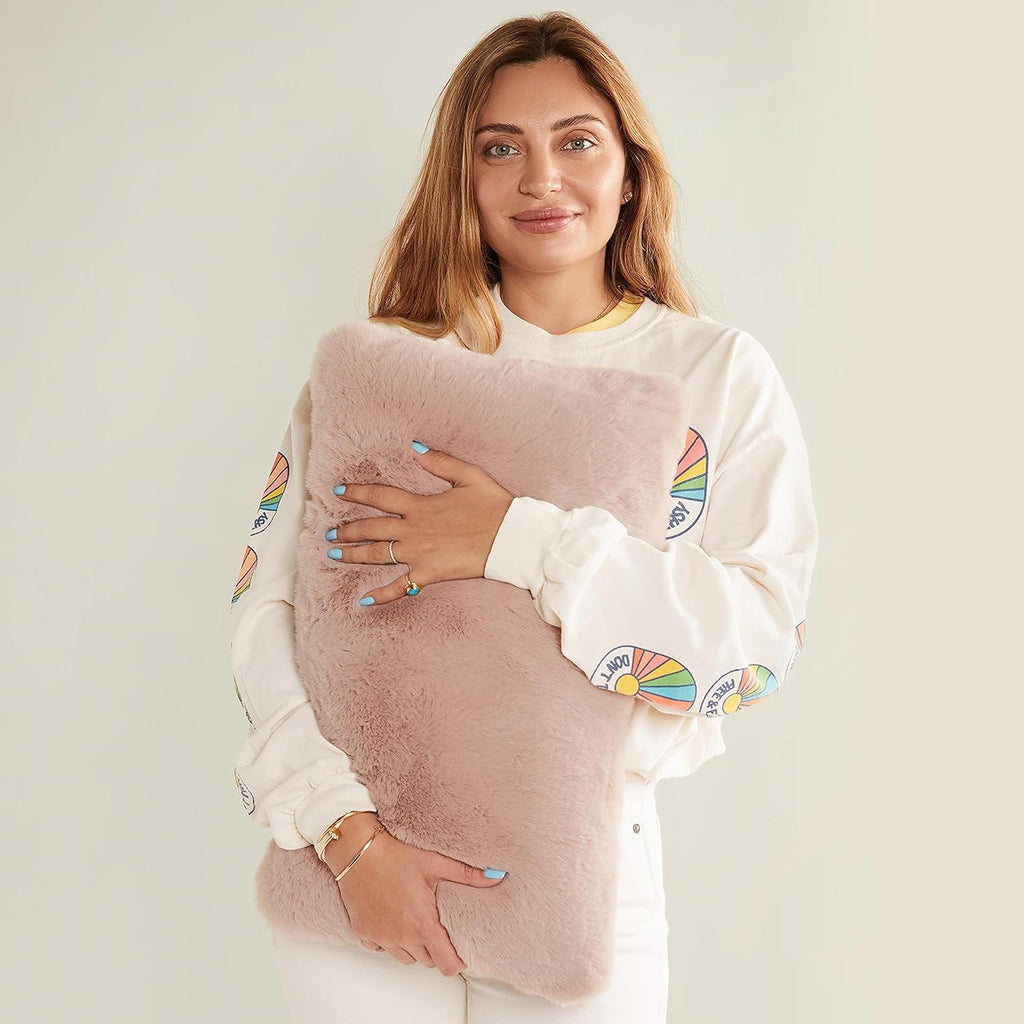 UnHide Squish Lumbar Pillow - Faux Fur Pillow - Extra Soft Throw Pillow - Rectangular Shaped, Polyester Fill - Machine Washable - Perfect for Living Room Or Bedroom - 10” x 18” - Rosy Baby - Grand Goldman