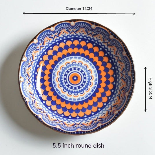 Underglaze Round Plate Ceramic Household Creative Seasoning Saucer Dish - Grand Goldman