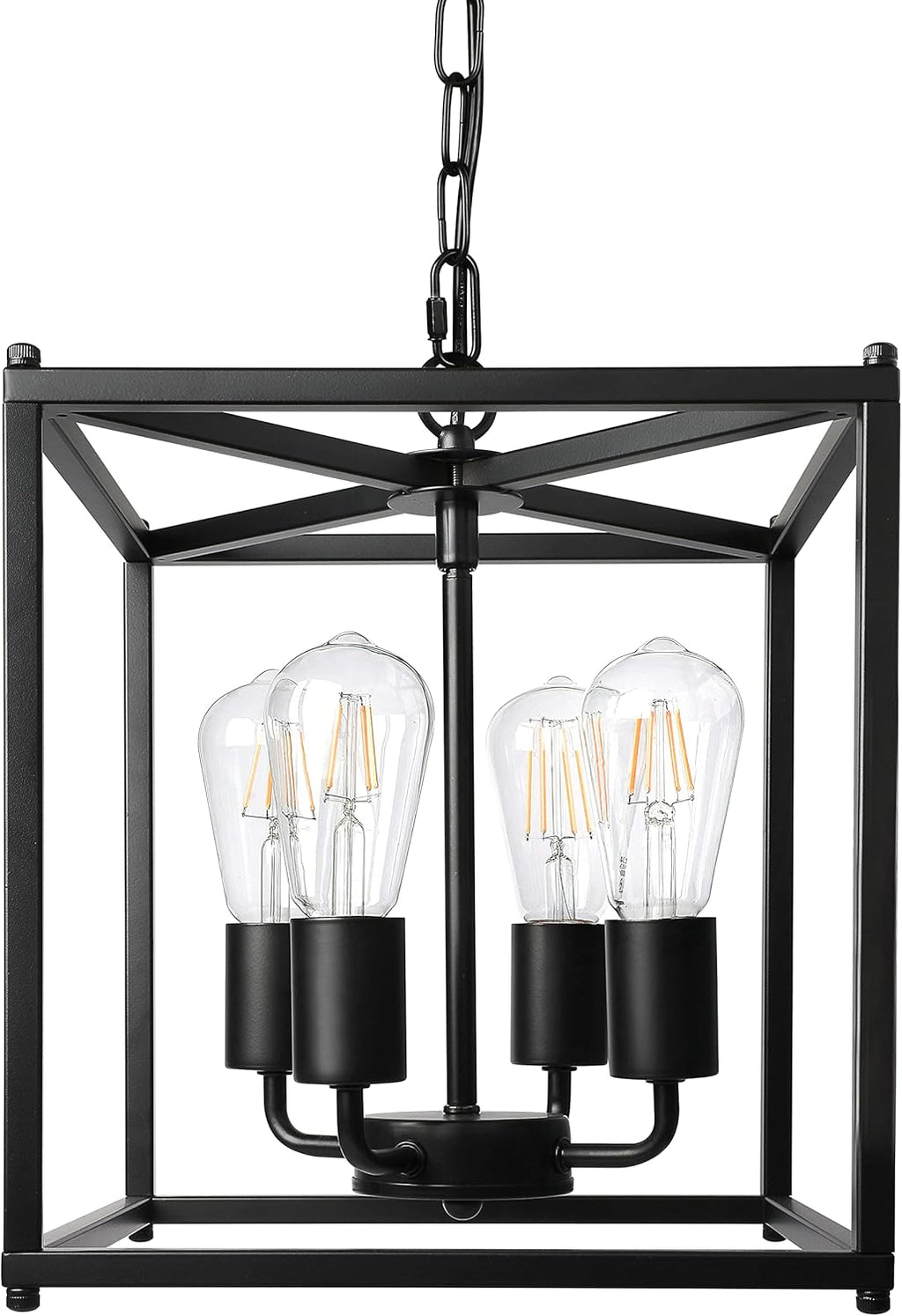 Unicozin 4-Light Black Farmhouse Chandelier, Iron Lantern Pendant Light Rustic Cage Adjustable Height, E26 Base Industrial Hanging Lights for Kitchen Island Dining Room Hallway Foyer Entryway - Grand Goldman