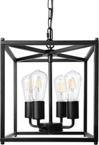 Unicozin 4-Light Black Farmhouse Chandelier, Iron Lantern Pendant Light Rustic Cage Adjustable Height, E26 Base Industrial Hanging Lights for Kitchen Island Dining Room Hallway Foyer Entryway - Grand Goldman