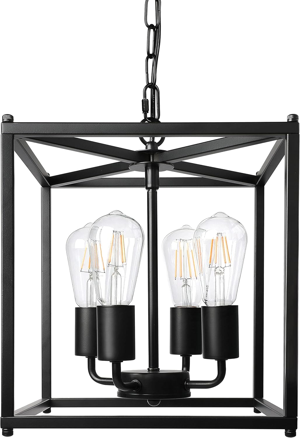 Unicozin 4-Light Black Farmhouse Chandelier, Iron Lantern Pendant Light Rustic Cage Adjustable Height, E26 Base Industrial Hanging Lights for Kitchen Island Dining Room Hallway Foyer Entryway - Grand Goldman