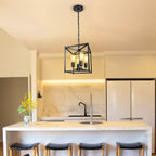 Unicozin 4-Light Black Farmhouse Chandelier, Iron Lantern Pendant Light Rustic Cage Adjustable Height, E26 Base Industrial Hanging Lights for Kitchen Island Dining Room Hallway Foyer Entryway - Grand Goldman