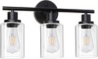 Unicozin Modern Bathroom Light Fixtures, 3 Light Vanity Lights, Black Wall Lamp with Clear Glass for Bathroom, Mirror, Living Room, Bedroom, Hallway, E26 Base - Grand Goldman