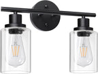 Unicozin Modern Bathroom Light Fixtures, 3 Light Vanity Lights, Black Wall Lamp with Clear Glass for Bathroom, Mirror, Living Room, Bedroom, Hallway, E26 Base - Grand Goldman