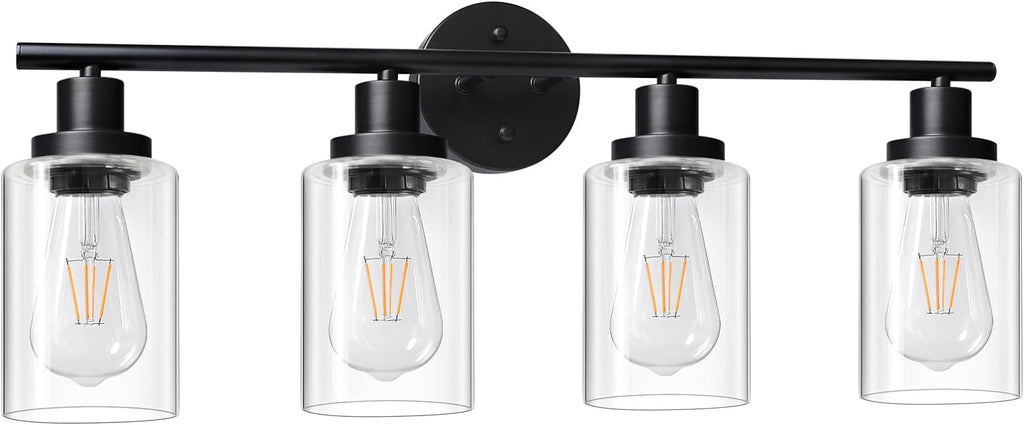 Unicozin Modern Bathroom Light Fixtures, 3 Light Vanity Lights, Black Wall Lamp with Clear Glass for Bathroom, Mirror, Living Room, Bedroom, Hallway, E26 Base - Grand Goldman