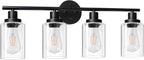 Unicozin Modern Bathroom Light Fixtures, 3 Light Vanity Lights, Black Wall Lamp with Clear Glass for Bathroom, Mirror, Living Room, Bedroom, Hallway, E26 Base - Grand Goldman