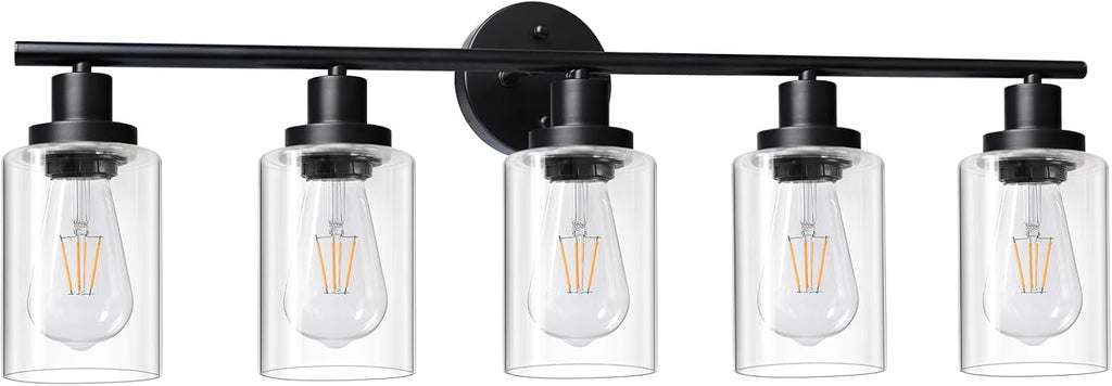 Unicozin Modern Bathroom Light Fixtures, 3 Light Vanity Lights, Black Wall Lamp with Clear Glass for Bathroom, Mirror, Living Room, Bedroom, Hallway, E26 Base - Grand Goldman