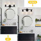 Unicozin Modern Bathroom Light Fixtures, 3 Light Vanity Lights, Black Wall Lamp with Clear Glass for Bathroom, Mirror, Living Room, Bedroom, Hallway, E26 Base - Grand Goldman