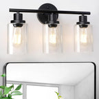 Unicozin Modern Bathroom Light Fixtures, 3 Light Vanity Lights, Black Wall Lamp with Clear Glass for Bathroom, Mirror, Living Room, Bedroom, Hallway, E26 Base - Grand Goldman