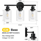 Unicozin Modern Bathroom Light Fixtures, 3 Light Vanity Lights, Black Wall Lamp with Clear Glass for Bathroom, Mirror, Living Room, Bedroom, Hallway, E26 Base - Grand Goldman