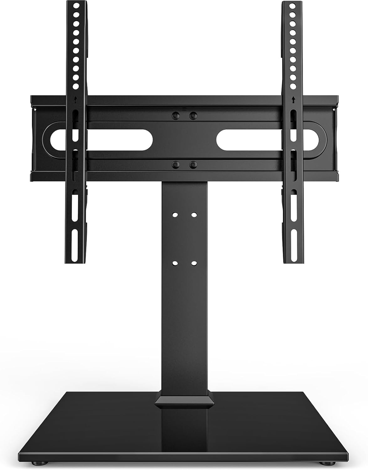 Universal Swivel/Table Top TV Stand 27 to 60 inch TVs 80 Degree Swivel, 4 Level Height Adjustable, Heavy Duty Tempered Glass Base, Holds up to 99lbs Screens, HT04B-001 - Grand Goldman