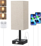 【Upgraded】Bedside Table Lamp Touch Control, with USB C+A Charging Ports & Dual AC Outlets, 3-Way Nightstand Lamp for Bedroom with LampShade Living Room Office(LED Dimmable Bulb Included) - Grand Goldman