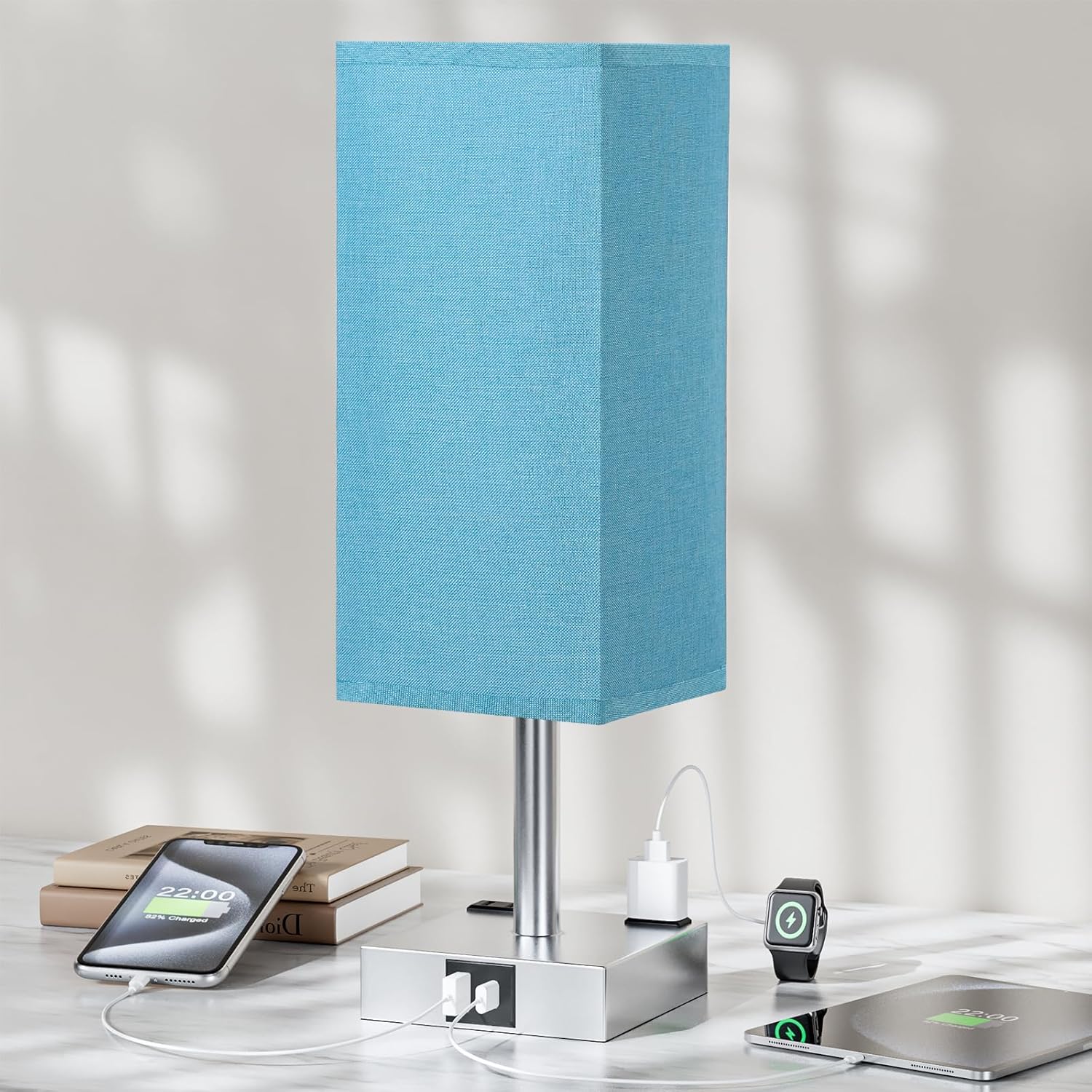 【Upgraded】Bedside Table Lamp Touch Control, with USB C+A Charging Ports & Dual AC Outlets, 3-Way Nightstand Lamp for Bedroom with LampShade Living Room Office(LED Dimmable Bulb Included) - Grand Goldman