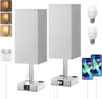 【Upgraded】Bedside Table Lamp Touch Control, with USB C+A Charging Ports & Dual AC Outlets, 3-Way Nightstand Lamp for Bedroom with LampShade Living Room Office(LED Dimmable Bulb Included) - Grand Goldman