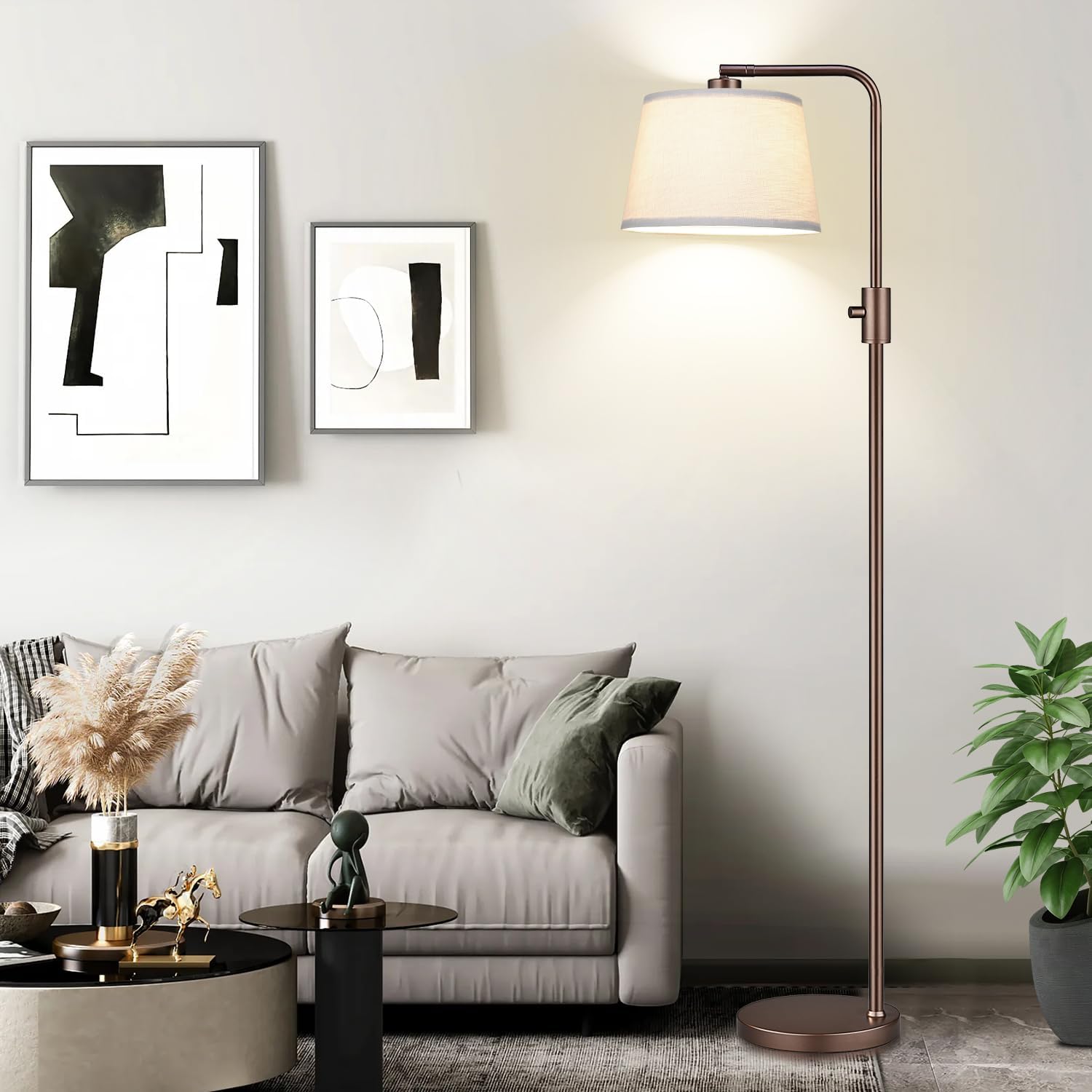 【Upgraded】 Dimmable Floor Lamp, 1000 Lumens LED Edison Bulb Included, Arc Floor Lamps for Living Room Modern Standing Lamp with Linen Shade, Tall Lamp for Bedroom Office Dining Room- Black - Grand Goldman