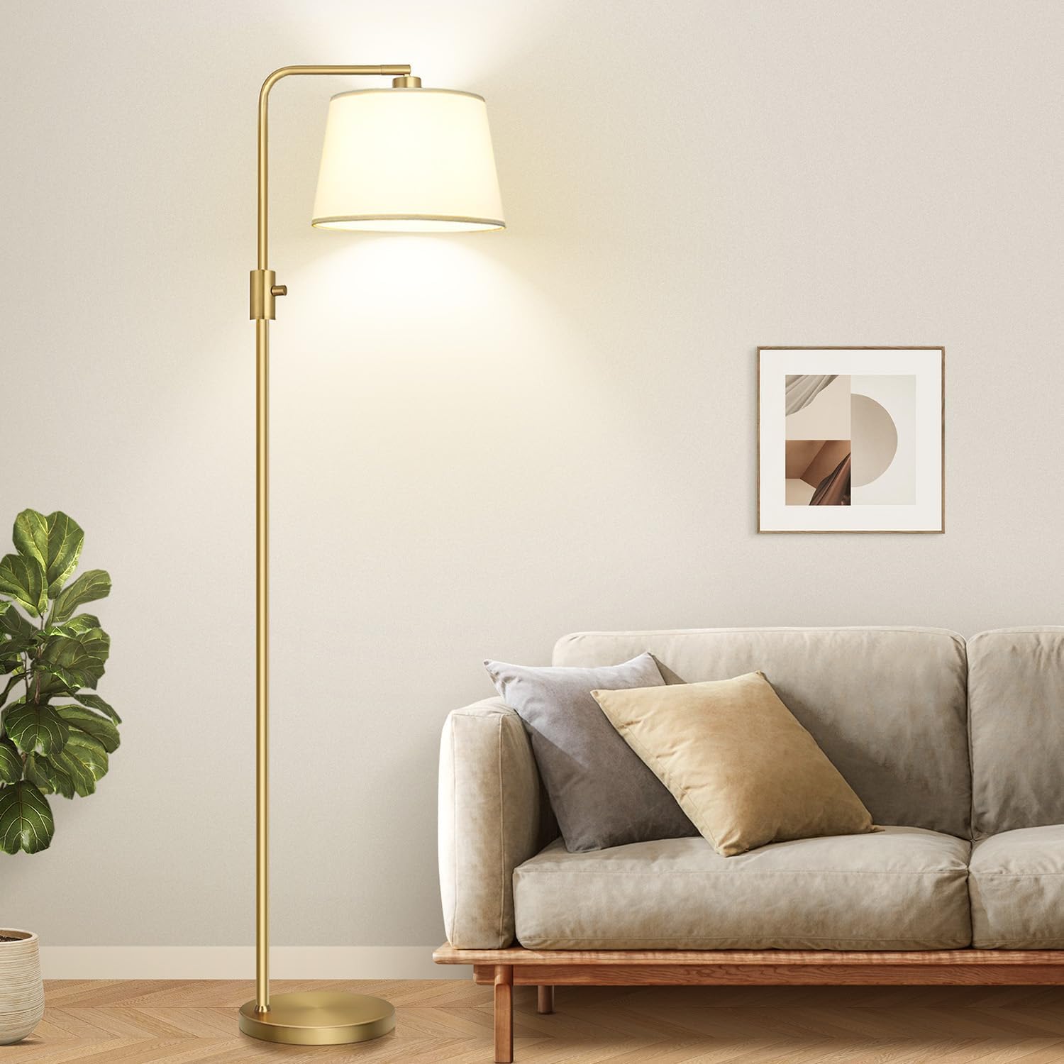 【Upgraded】 Dimmable Floor Lamp, 1000 Lumens LED Edison Bulb Included, Arc Floor Lamps for Living Room Modern Standing Lamp with Linen Shade, Tall Lamp for Bedroom Office Dining Room- Black - Grand Goldman